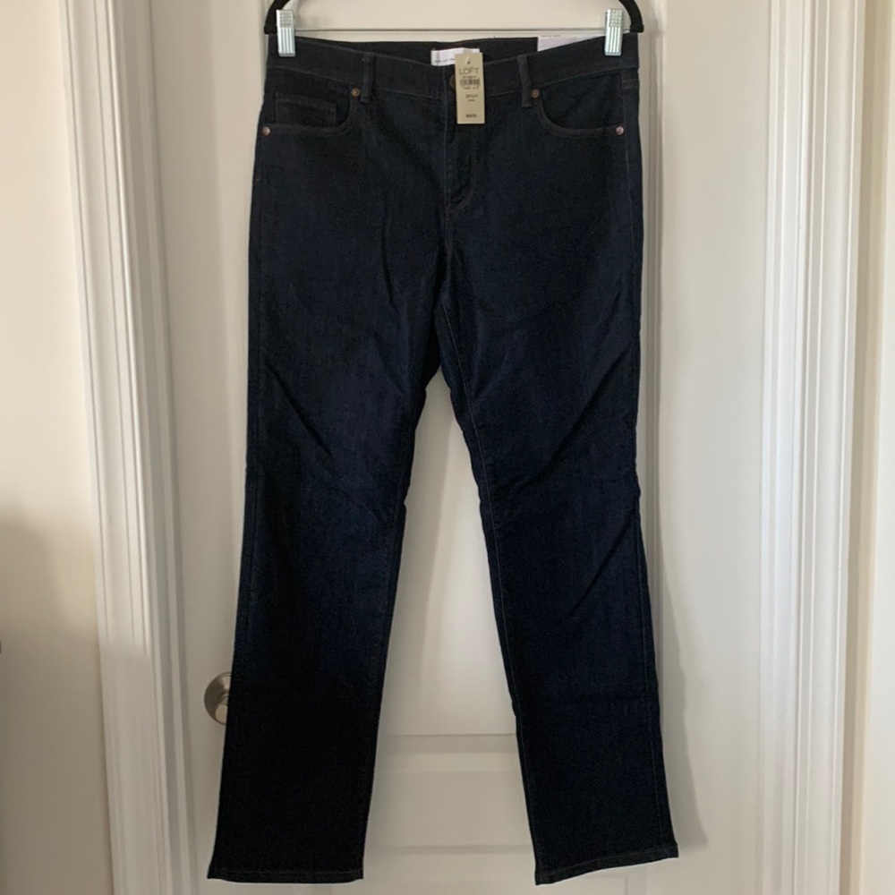LOFT Modern Straight Leg Mid-Rise Dark Rinse Wash Jeans Size 10P New With Tag